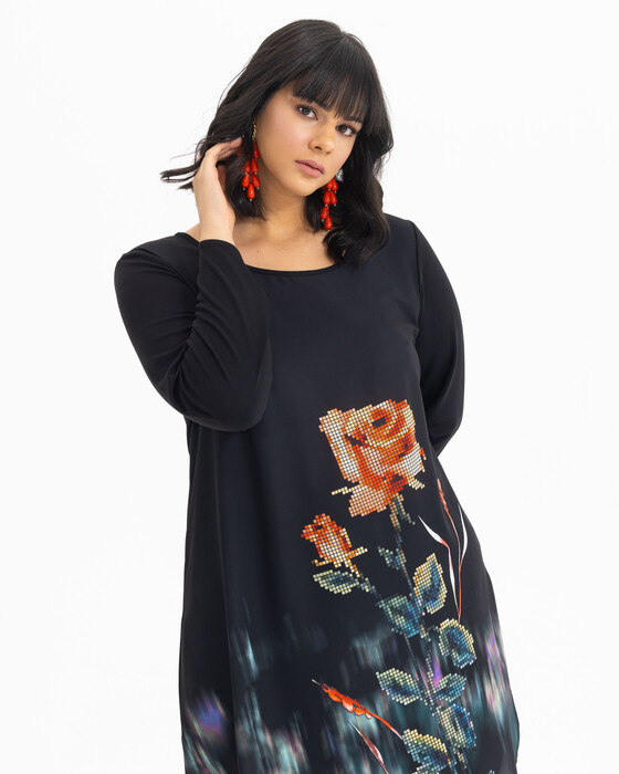 Plus Size Floral Patterned Long Sleeve Tunic