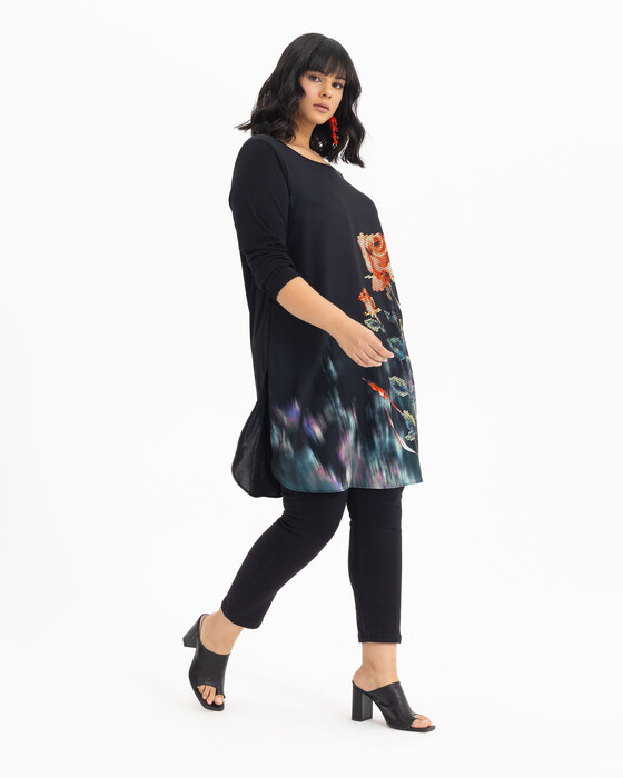 Plus Size Floral Patterned Long Sleeve Tunic