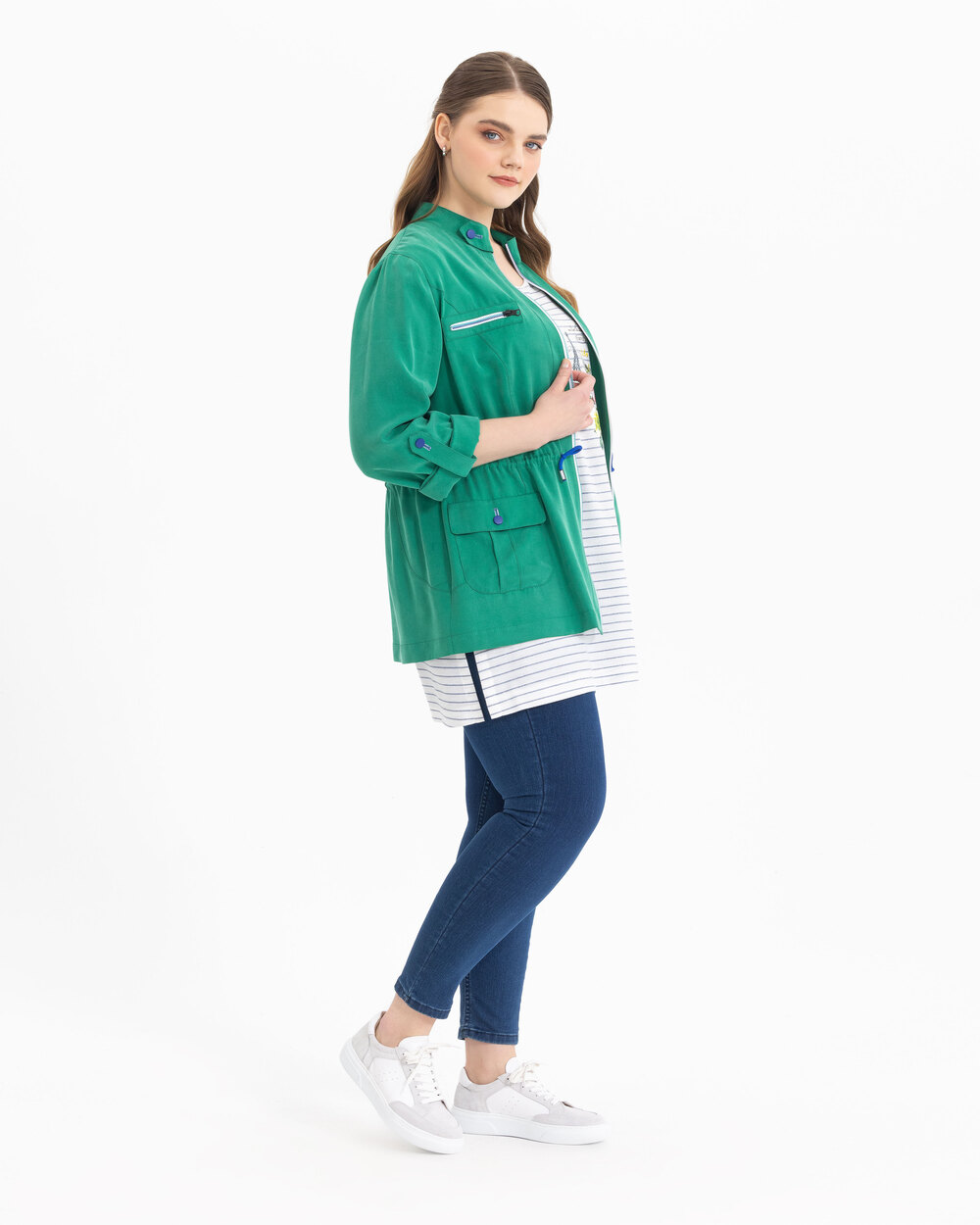 Plus Size Zippered Judge Collar Jacket