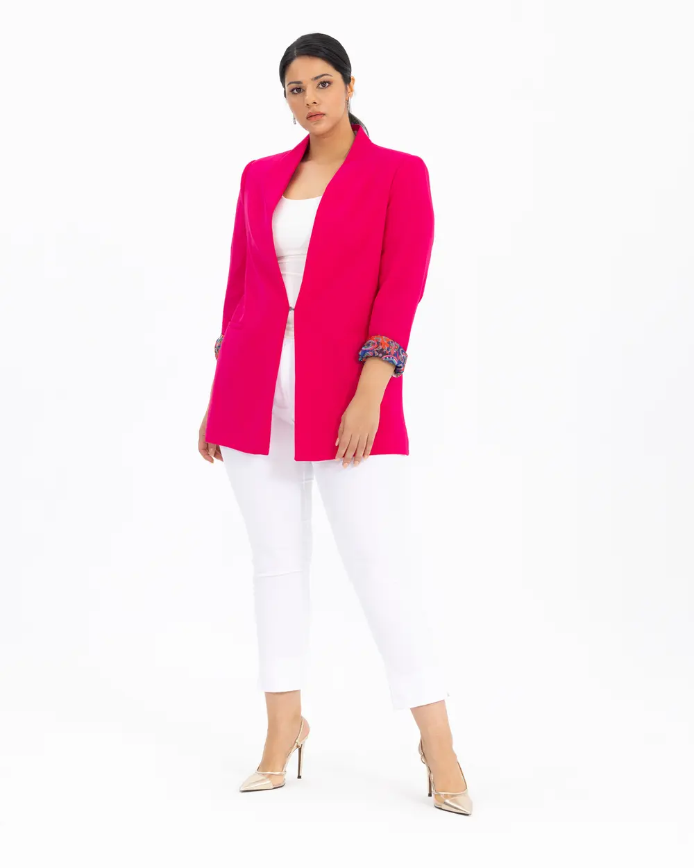 Plus Size Pattern Detailed Blazer Jacket