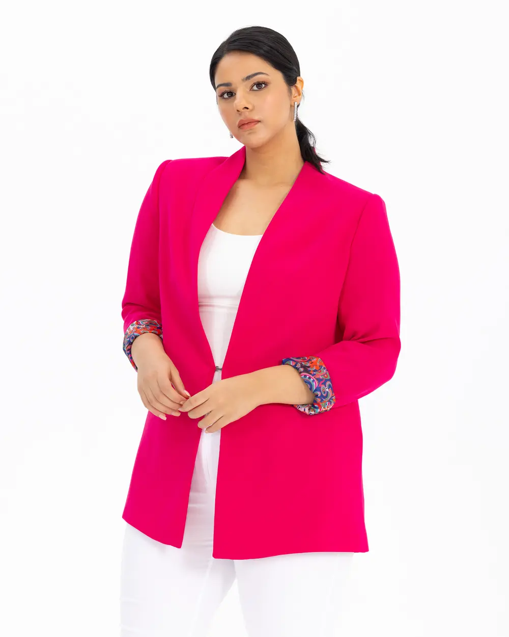 Plus Size Pattern Detailed Blazer Jacket