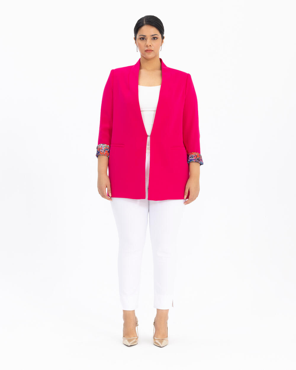 Plus Size Pattern Detailed Blazer Jacket