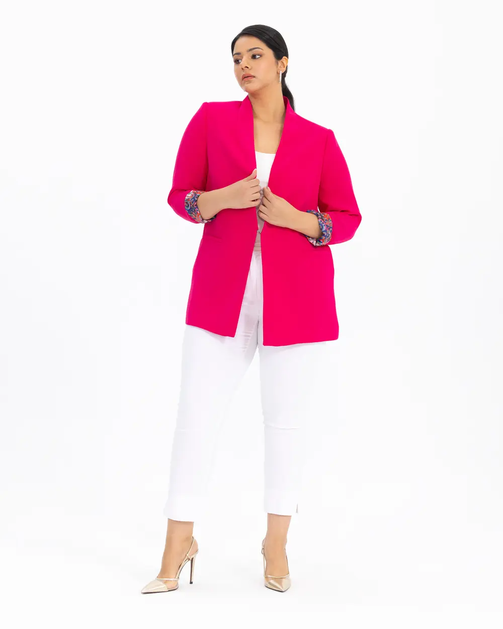 Plus Size Pattern Detailed Blazer Jacket