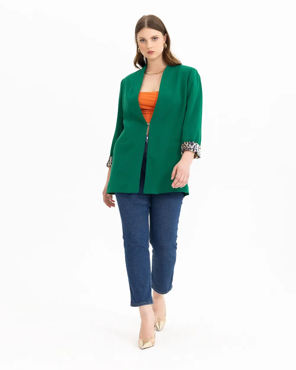 Plus Size Pattern Detailed Blazer Jacket