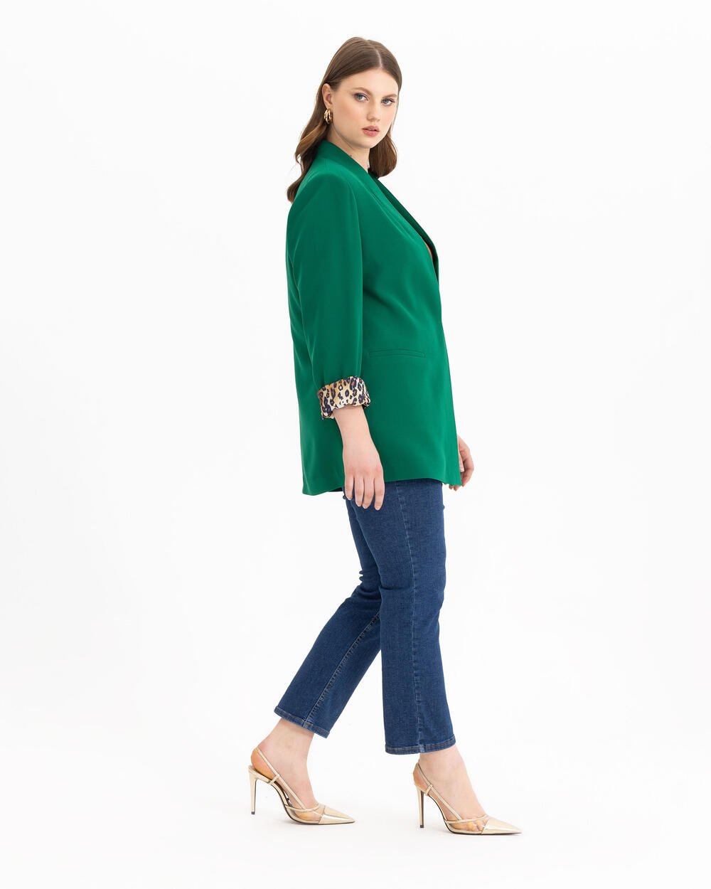 Plus Size Pattern Detailed Blazer Jacket