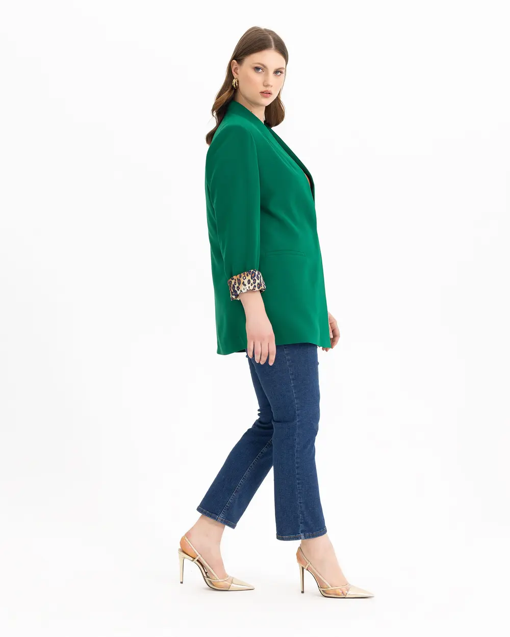 Plus Size Pattern Detailed Blazer Jacket