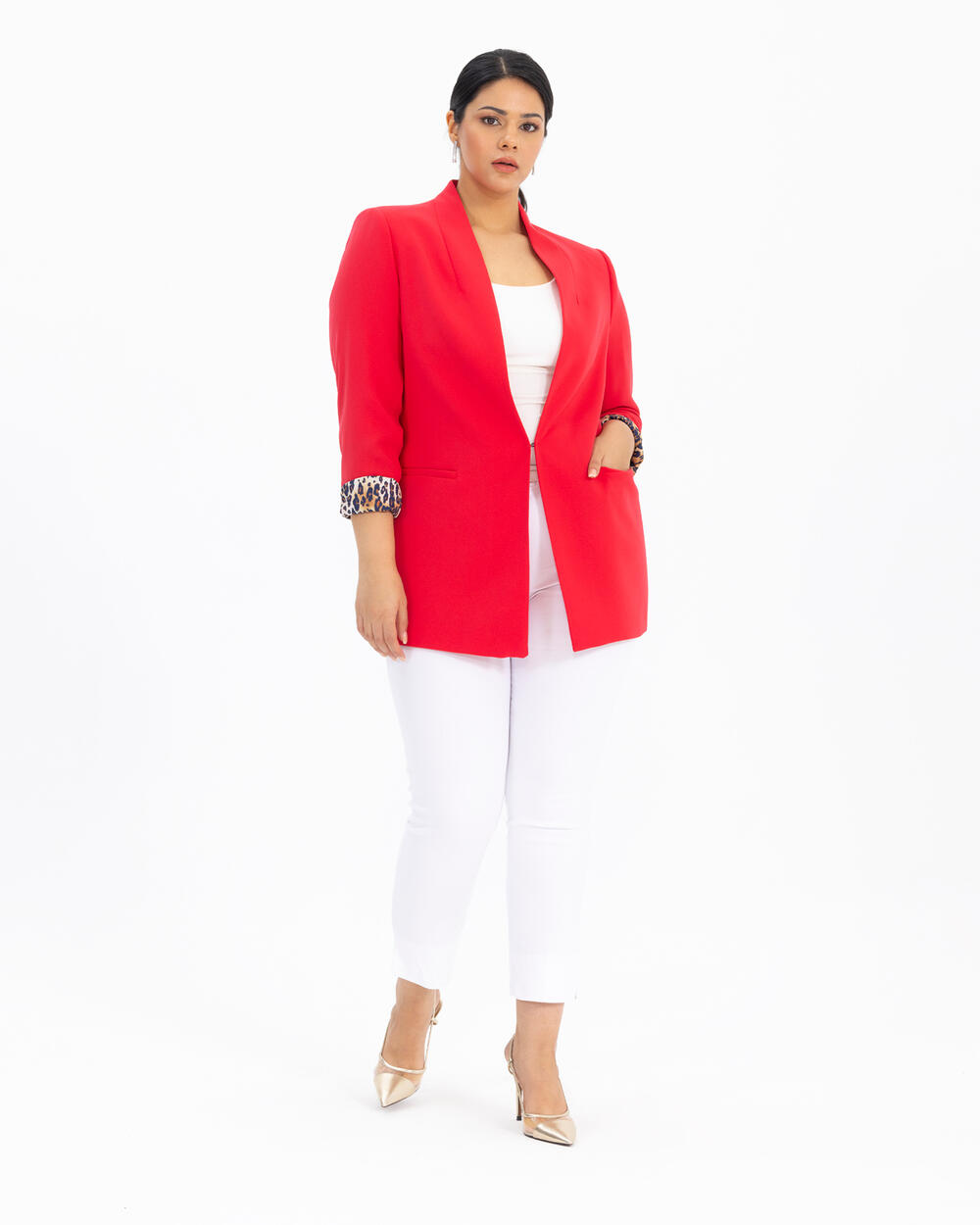 Plus Size Pattern Detailed Blazer Jacket