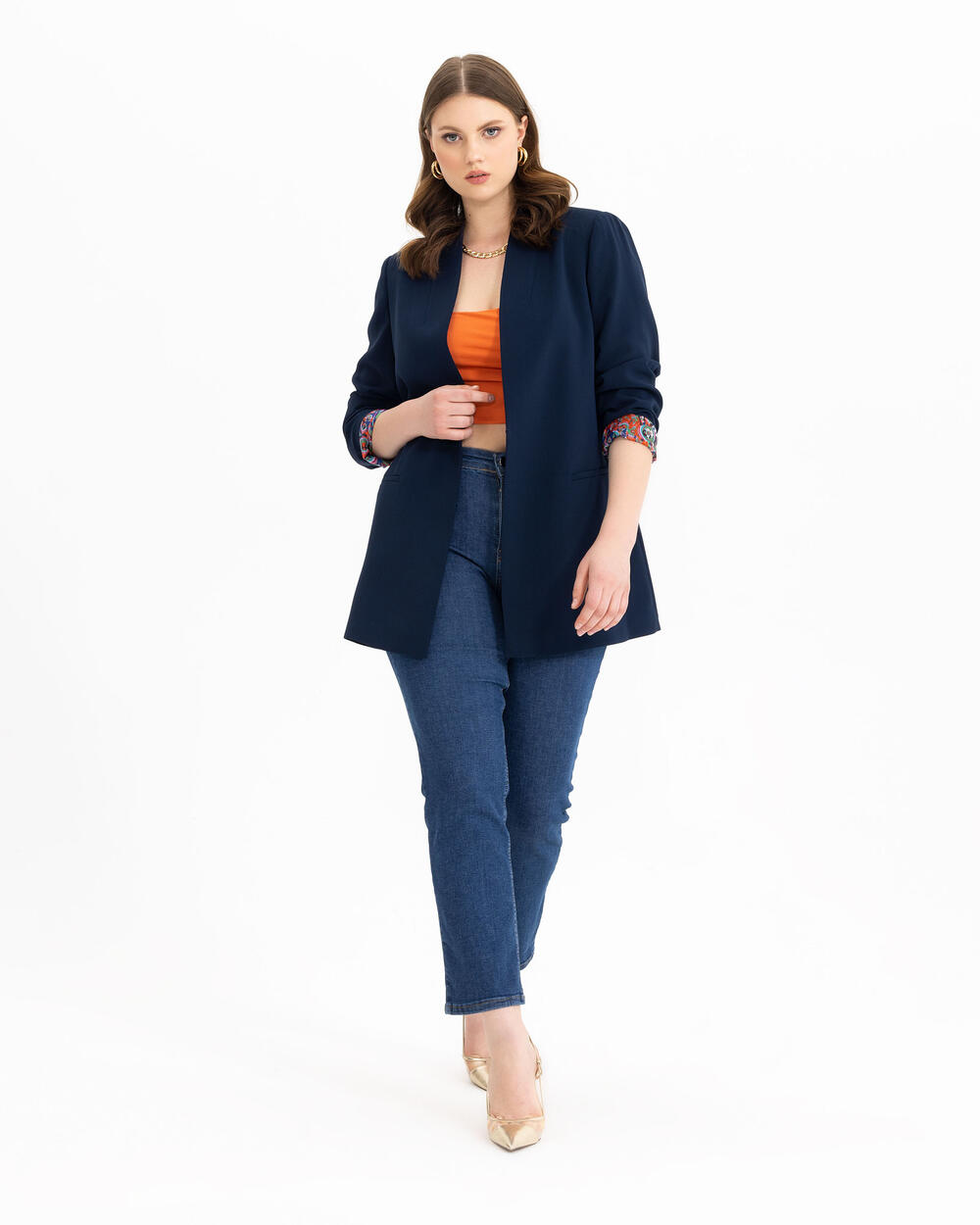 Plus Size Pattern Detailed Blazer Jacket