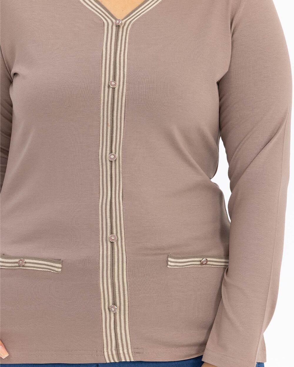 Plus Size Line Detail Combed Cotton Blouse