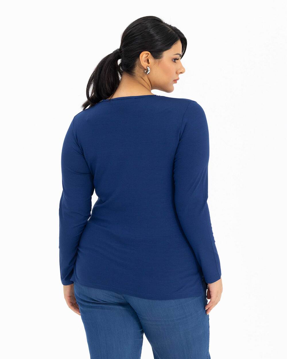 Plus Size Line Detail Combed Cotton Blouse