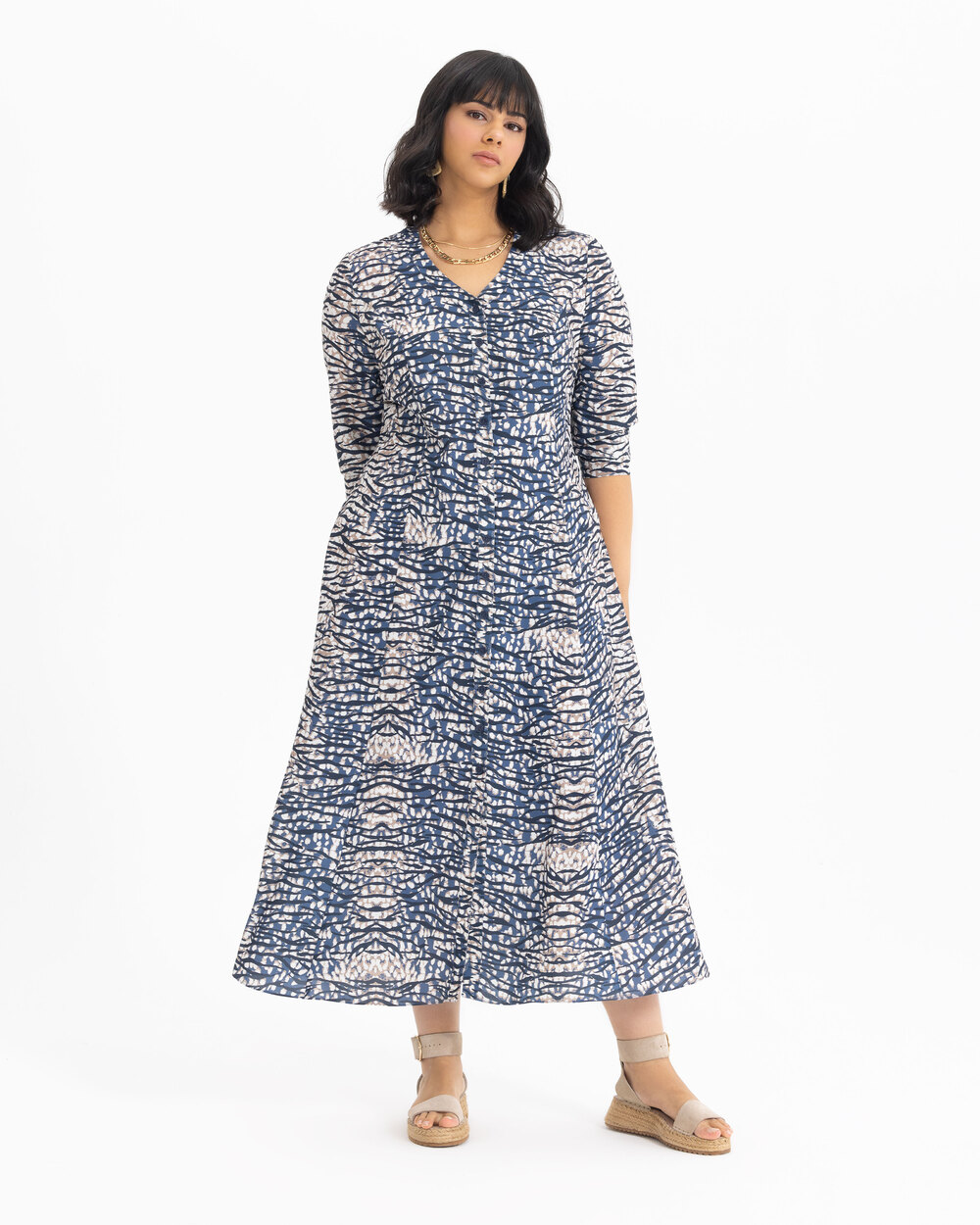  Plus Size Patterned Front Buttoned Dress