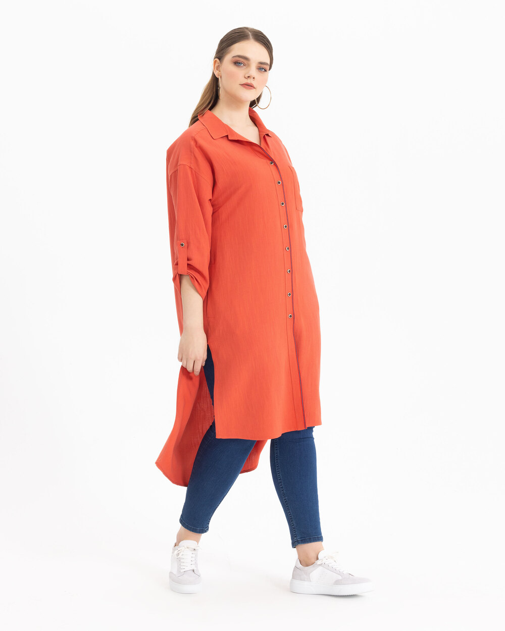 Büyük Beden Nakış Detaylı Gömlek Tunik