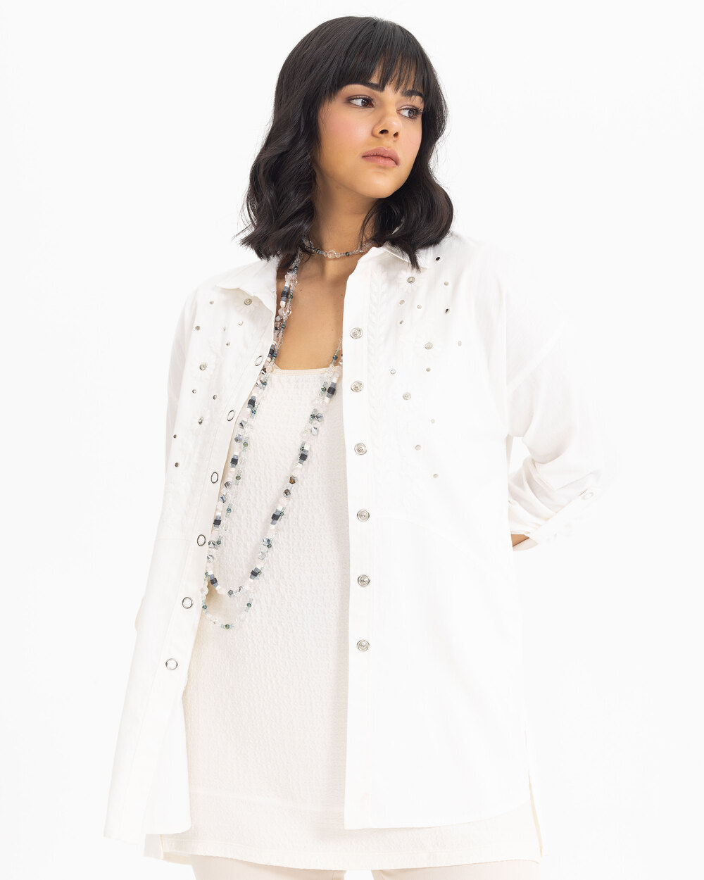 Çıtçıt Detaylı Keten Görünümlü Tunik