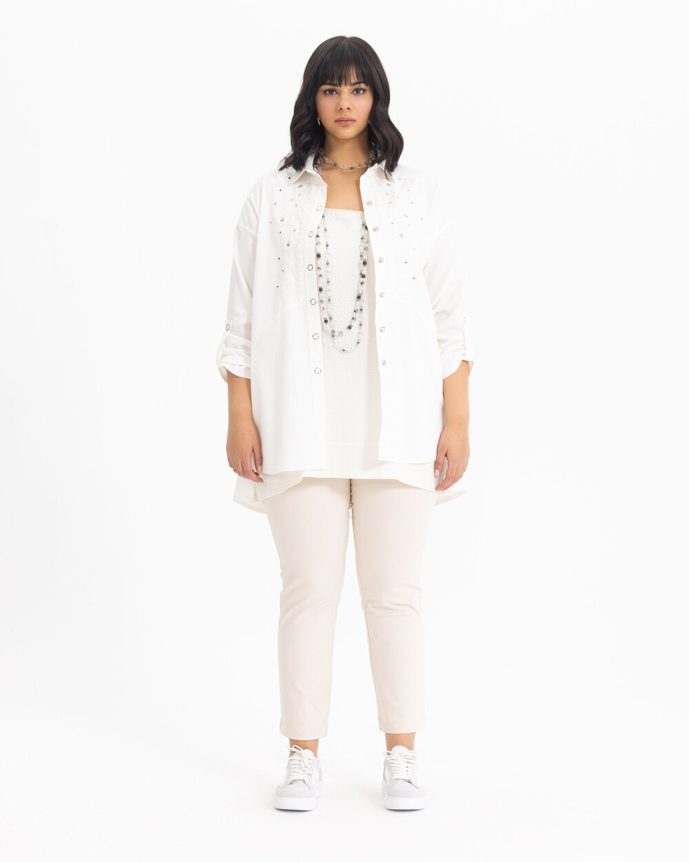 Çıtçıt Detaylı Keten Görünümlü Tunik