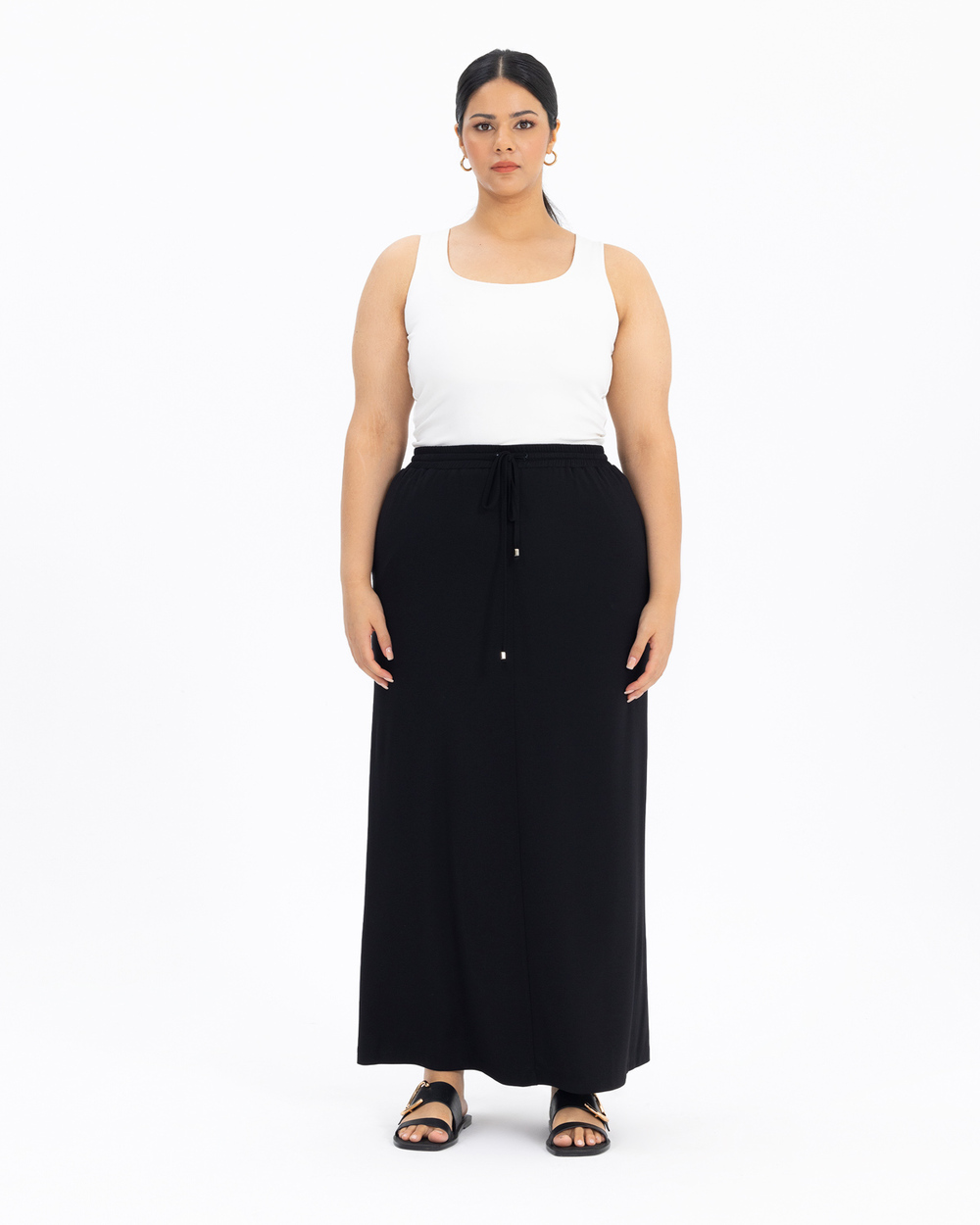Plus Size Women Solid Color Pocket Elastic Waist Skirt