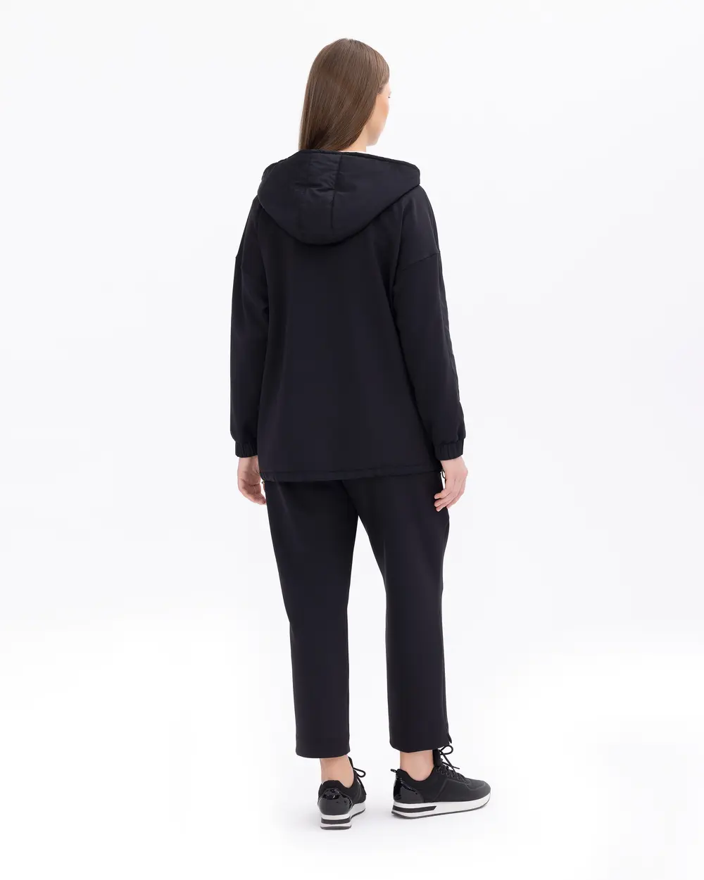 Büyük Beden İşlemeli Fermuarlı Kapüşonlu Ceket