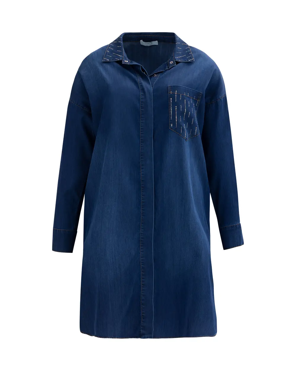 Büyük Beden Taş Detaylı Cepli Jean Tunik