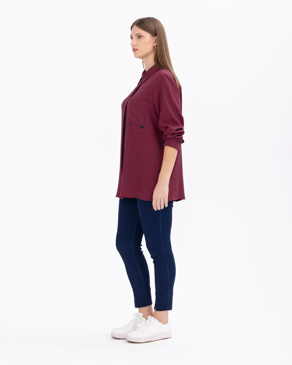 Plus Size Gingham Patterned Shirt with Pockets