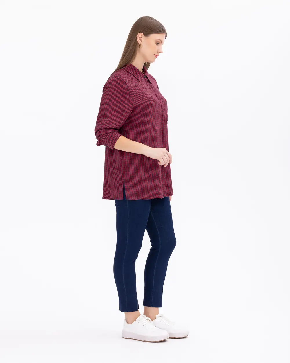 Plus Size Gingham Patterned Shirt with Pockets