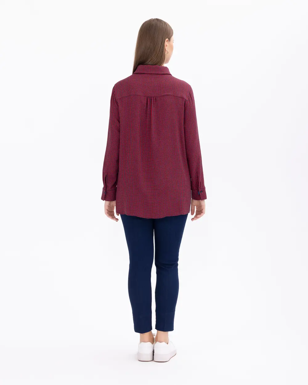 Plus Size Gingham Patterned Shirt with Pockets