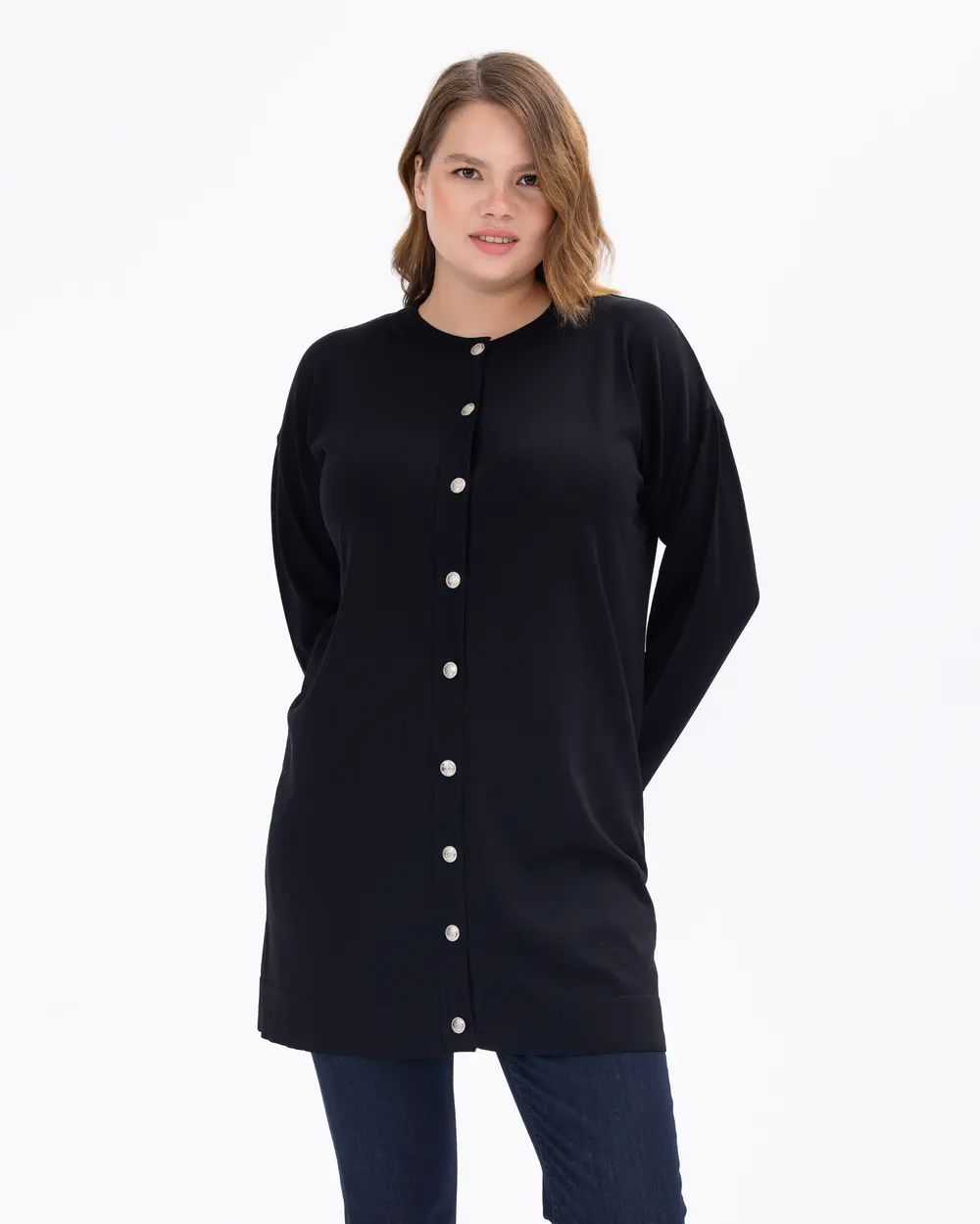 Plus Size Buttoned Knitted Cardigan