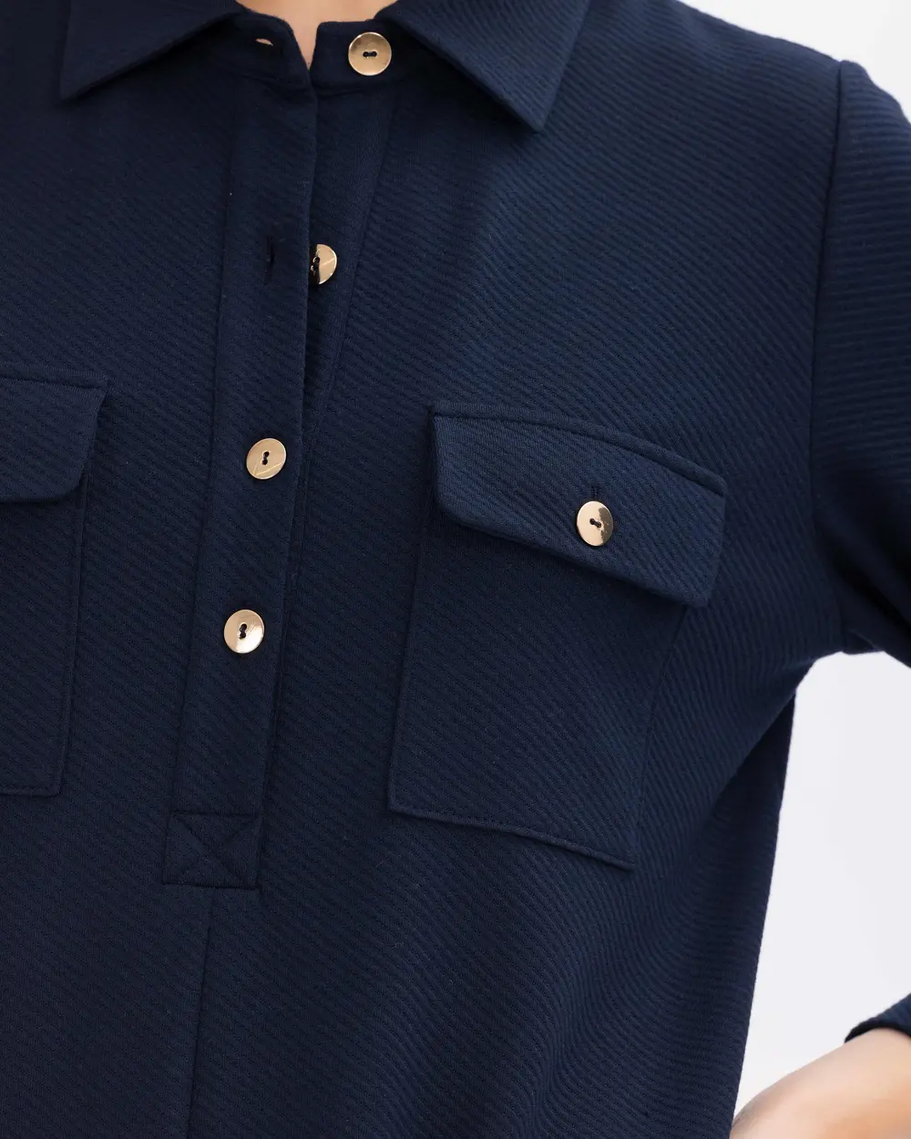 Büyük Beden Cepli Düğmeli Gömlek Yakalı Elbise