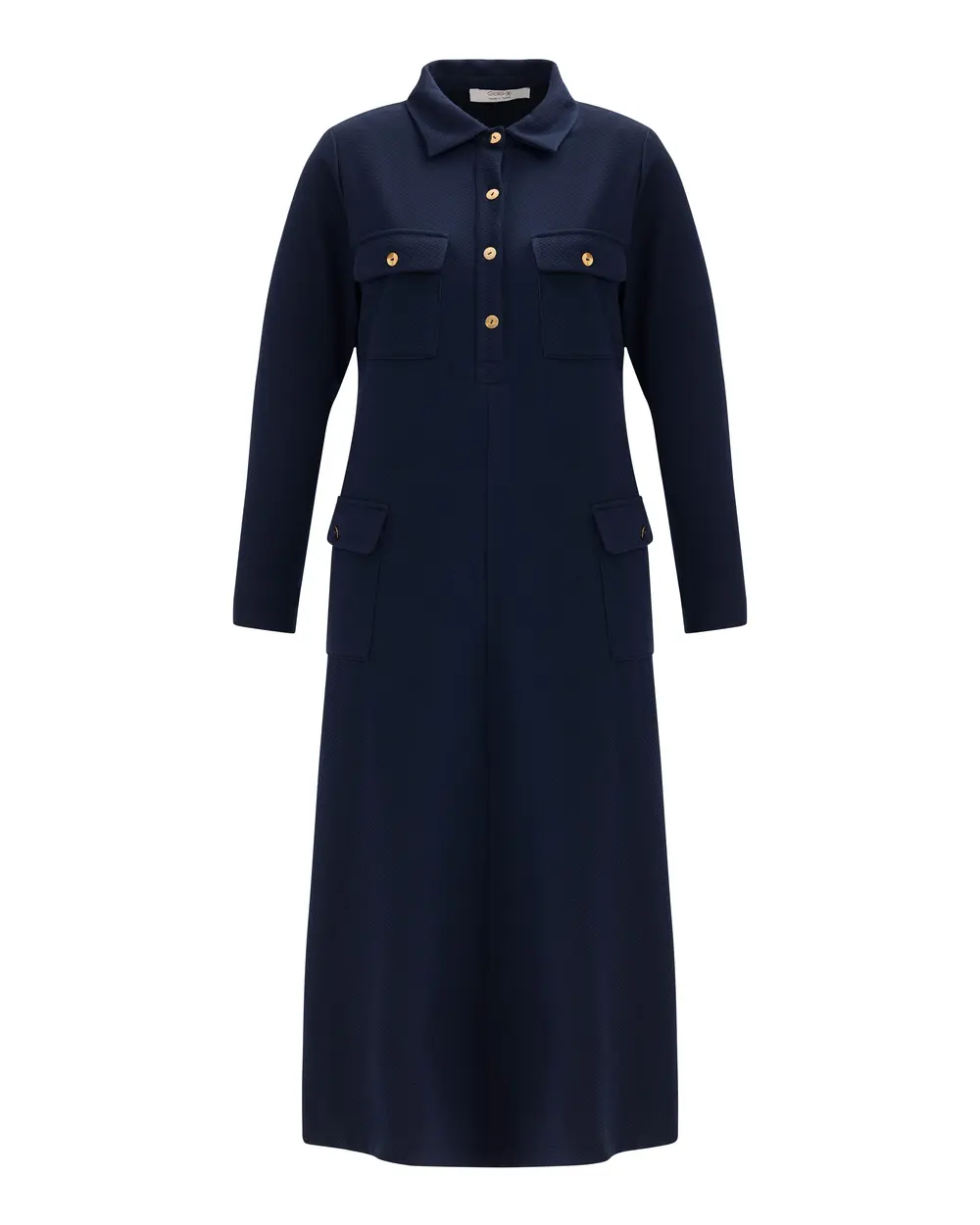 Büyük Beden Cepli Düğmeli Gömlek Yakalı Elbise