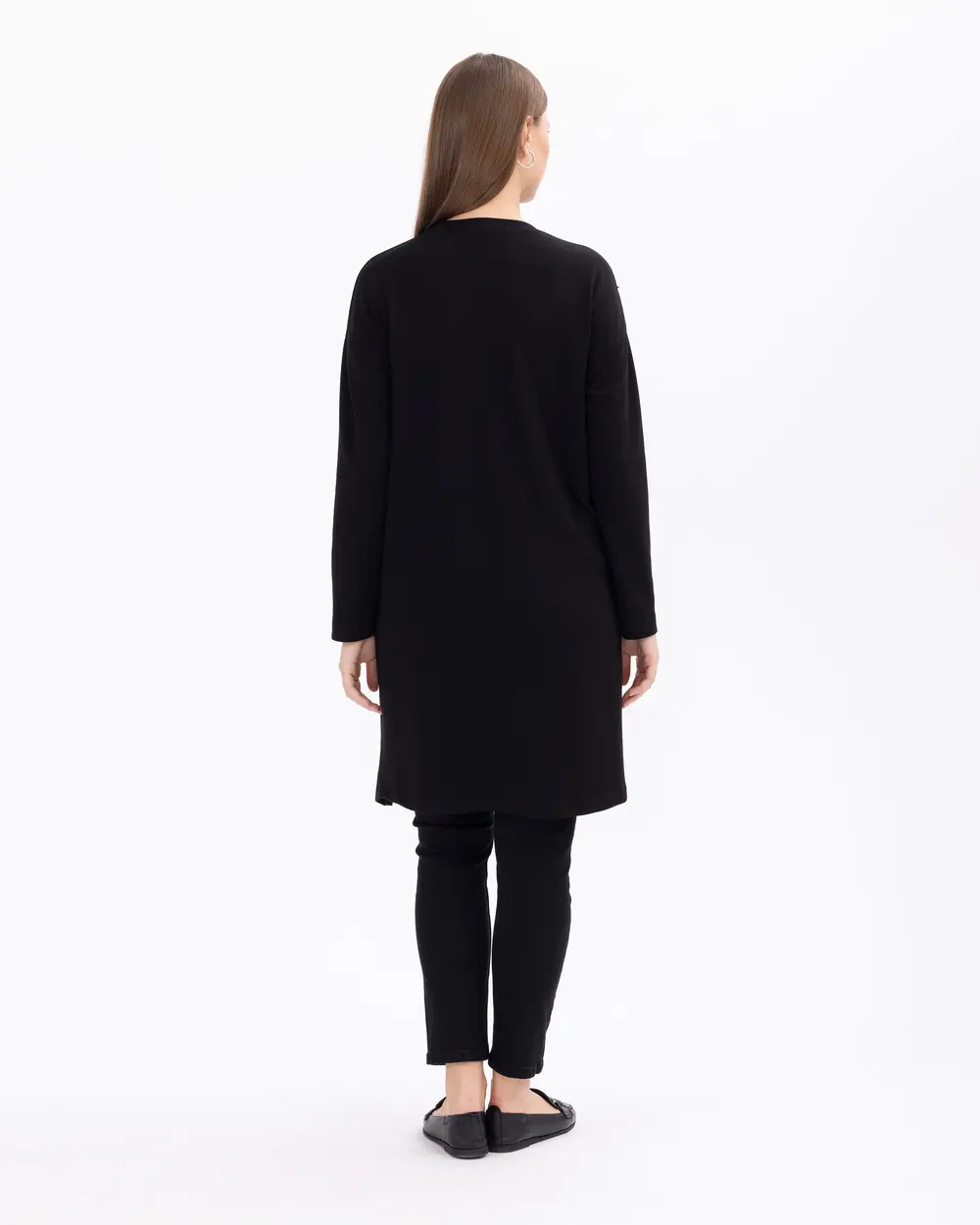 Büyük Beden Suni Deri Detaylı Örme Kumaş Tunik