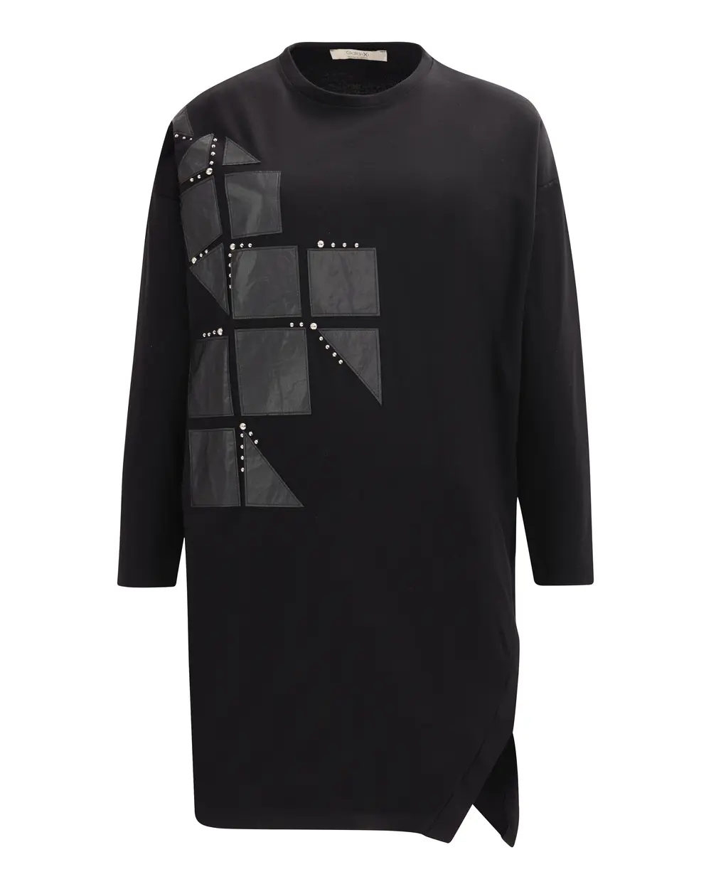 Büyük Beden Suni Deri Detaylı Örme Kumaş Tunik