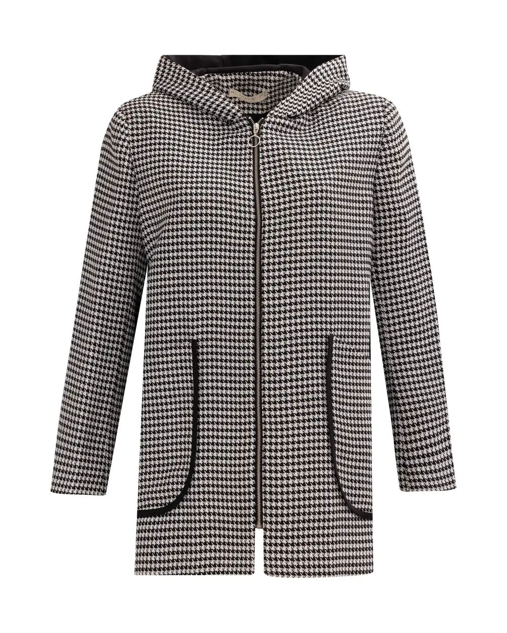 Plus Size Houndstooth Patterned Hooded Jacket