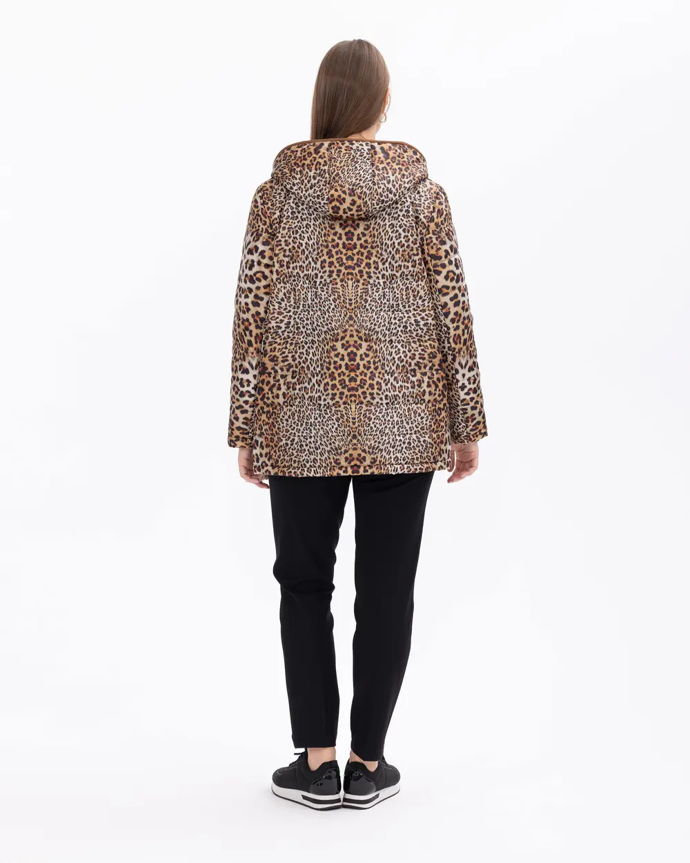 Plus Size Leopard Pattern Puffer Coat