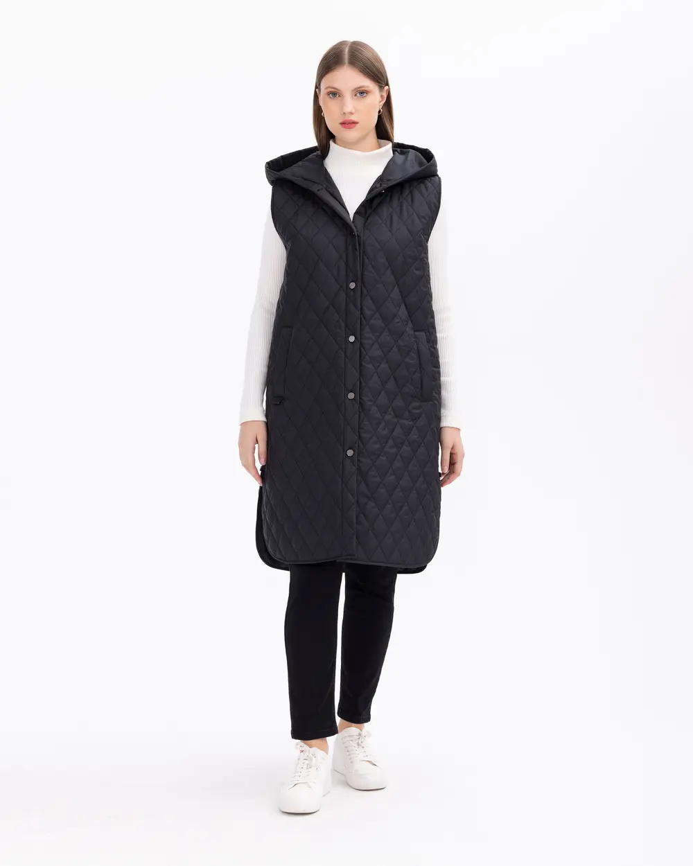 Büyük Beden Kapüşonlu Kapitone Yelek