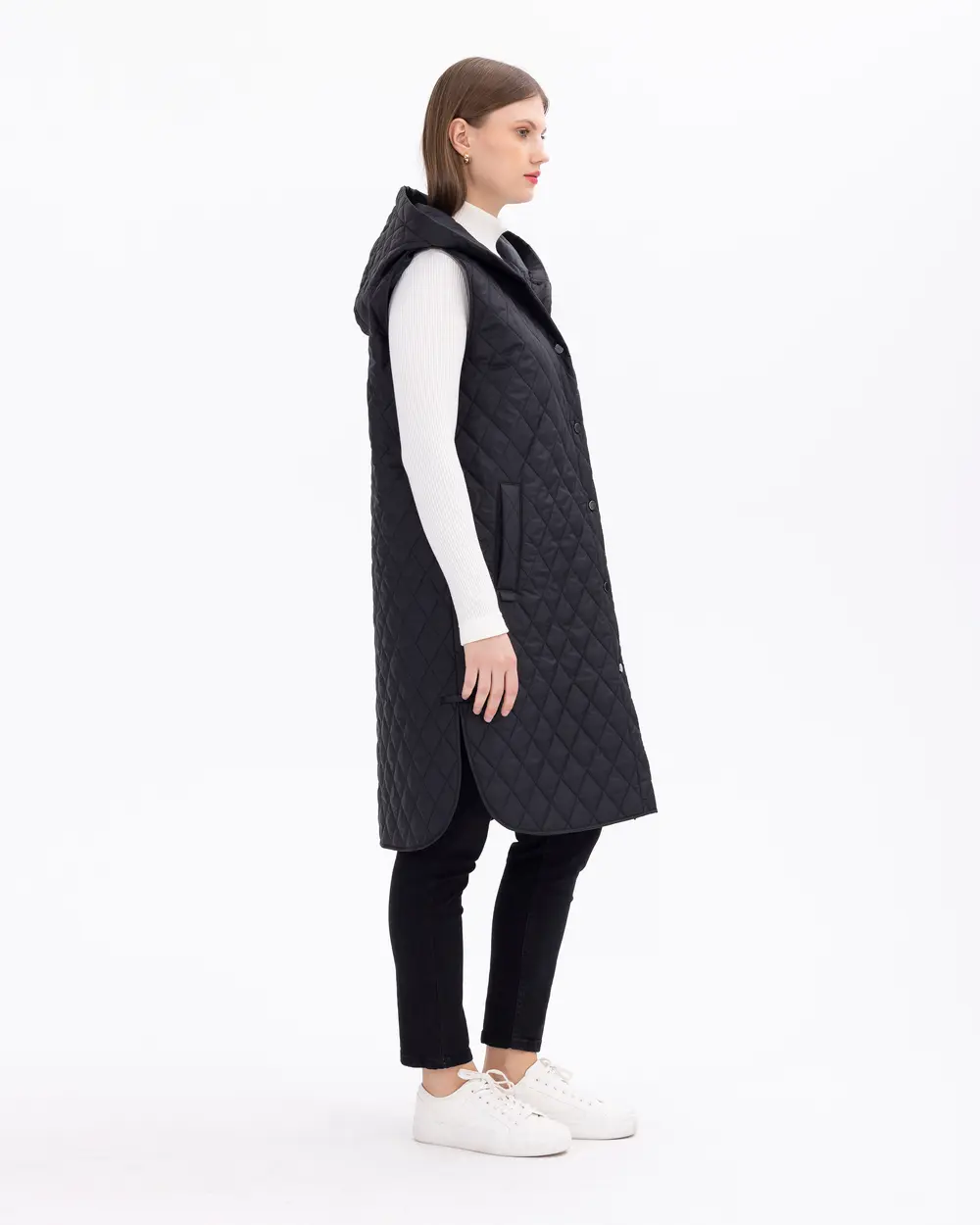 Büyük Beden Kapüşonlu Kapitone Yelek