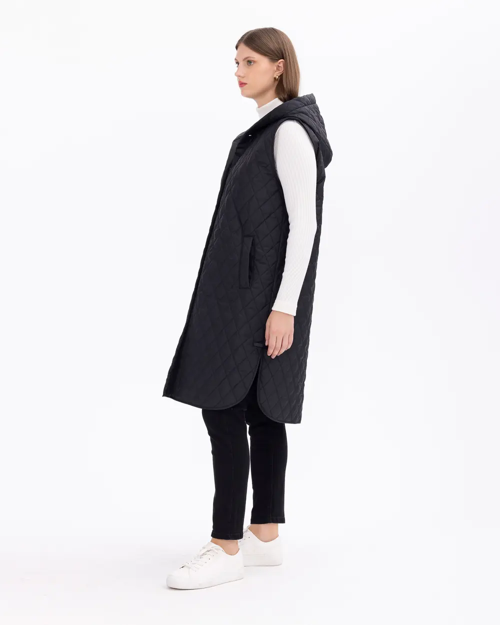 Büyük Beden Kapüşonlu Kapitone Yelek