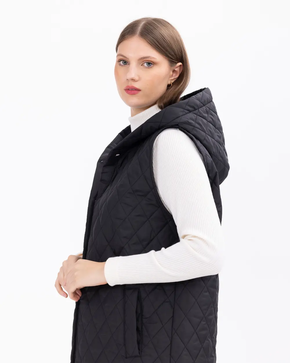 Büyük Beden Kapüşonlu Kapitone Yelek