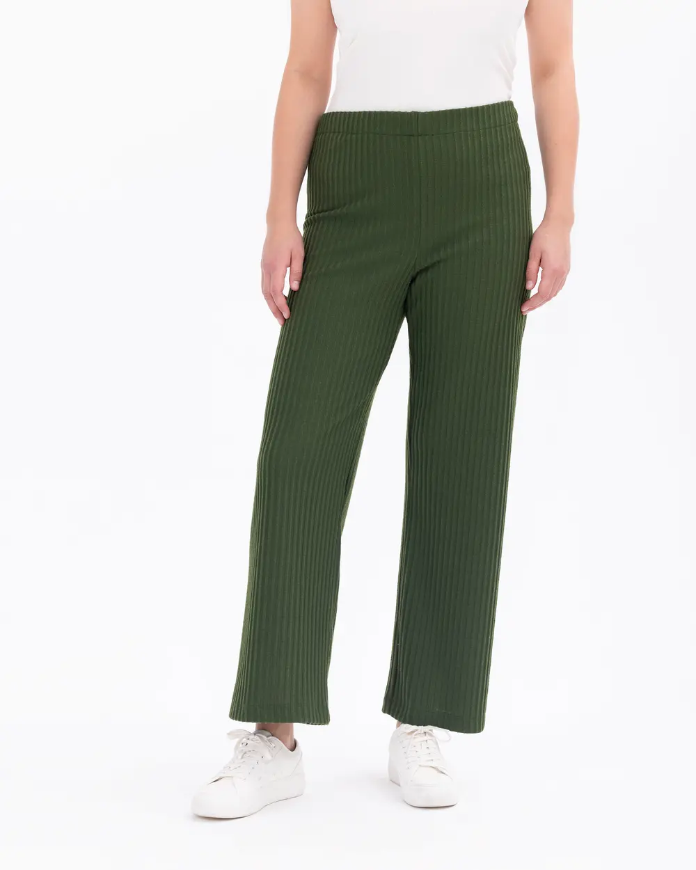 Plus Size Ribbed Relaxed Cut Trousers