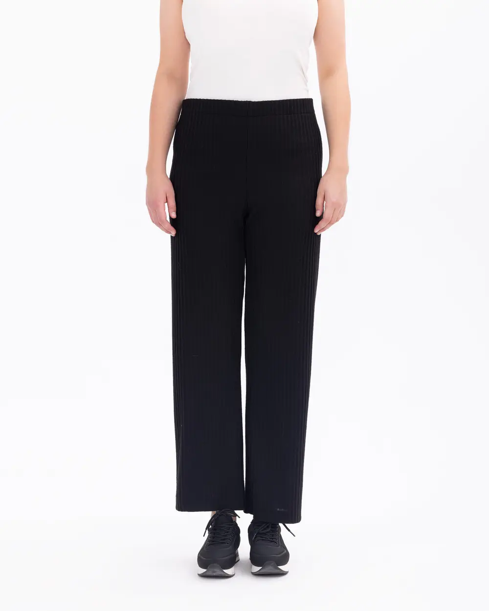 Plus Size Ribbed Relaxed Cut Trousers