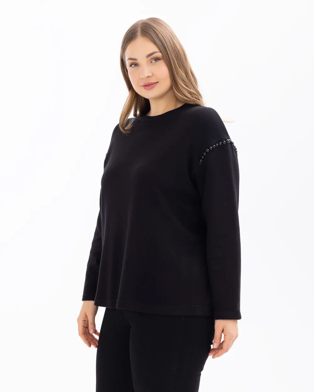 Plus Size Pearl Detailed Round Neck Blouse