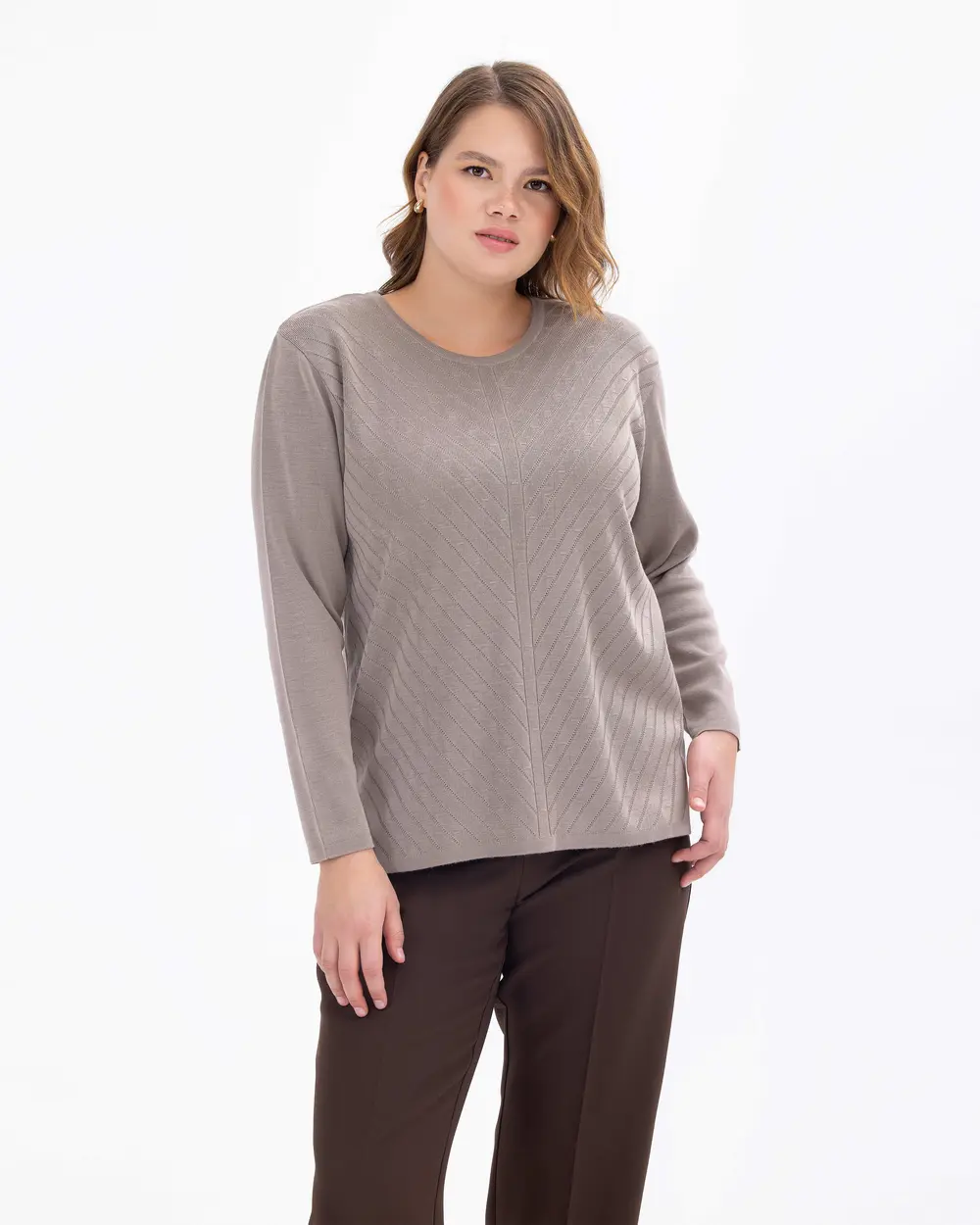 Büyük Beden Yuvarlak Yakalı Triko Bluz