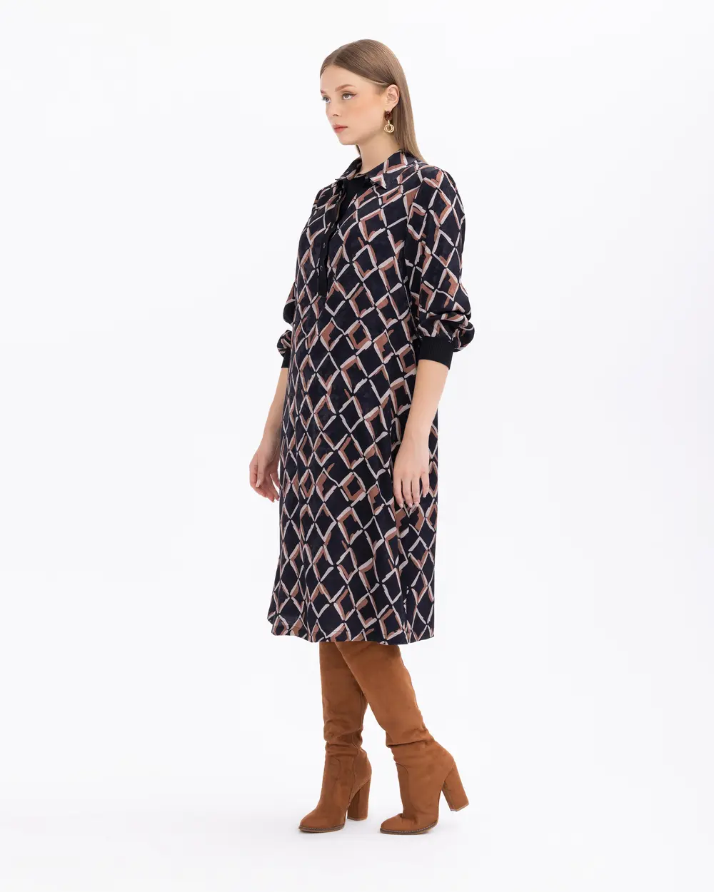 Plus Size Patterned Ribbed Pocket Dress