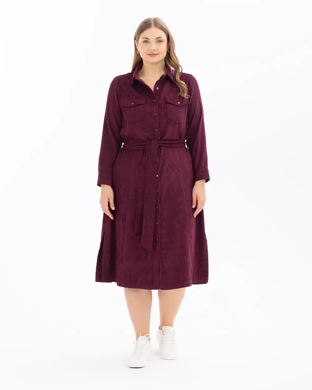 Büyük Beden Midi Boy Fitilli Kadife Elbise 