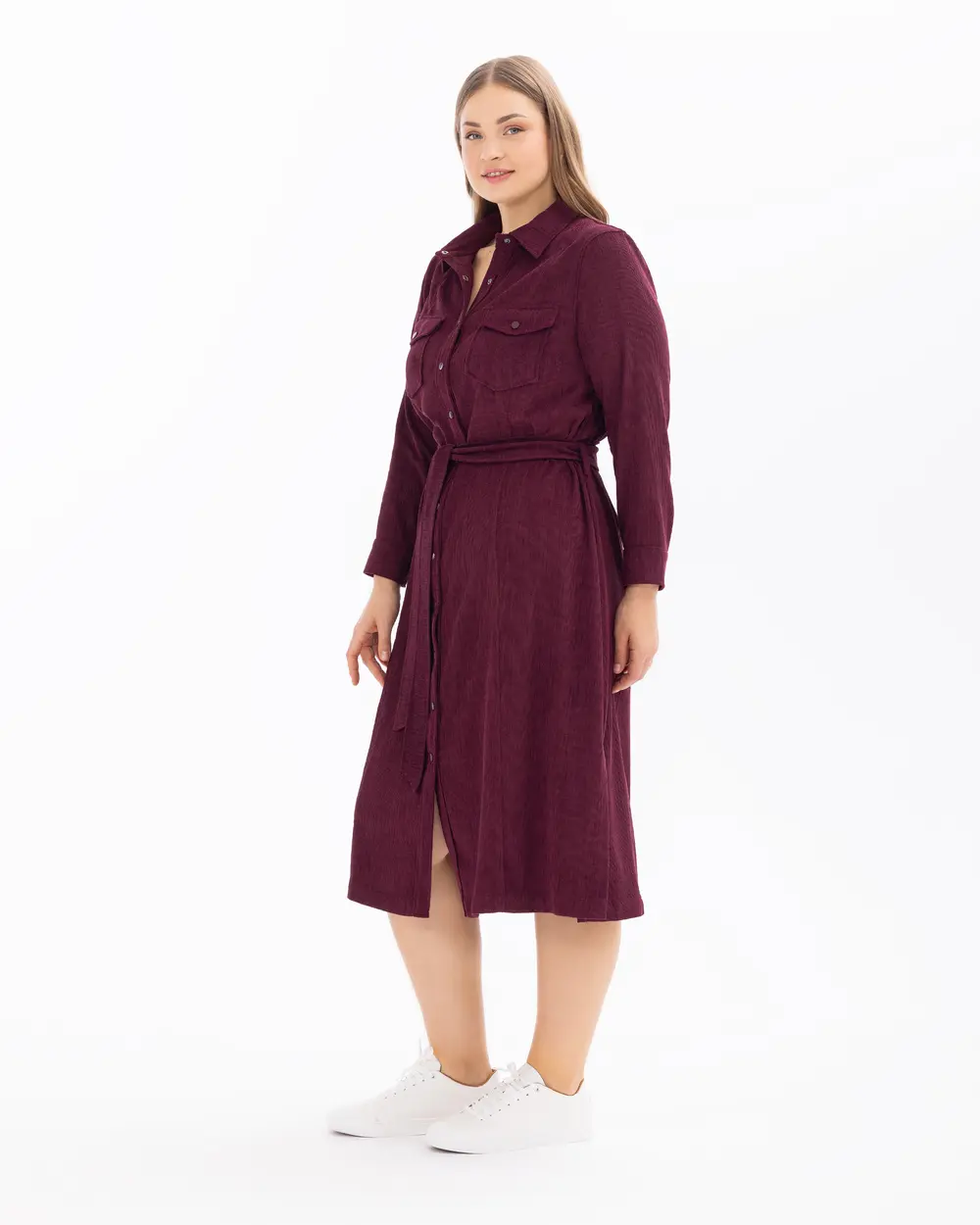 Plus Size Midi Length Corduroy Dress