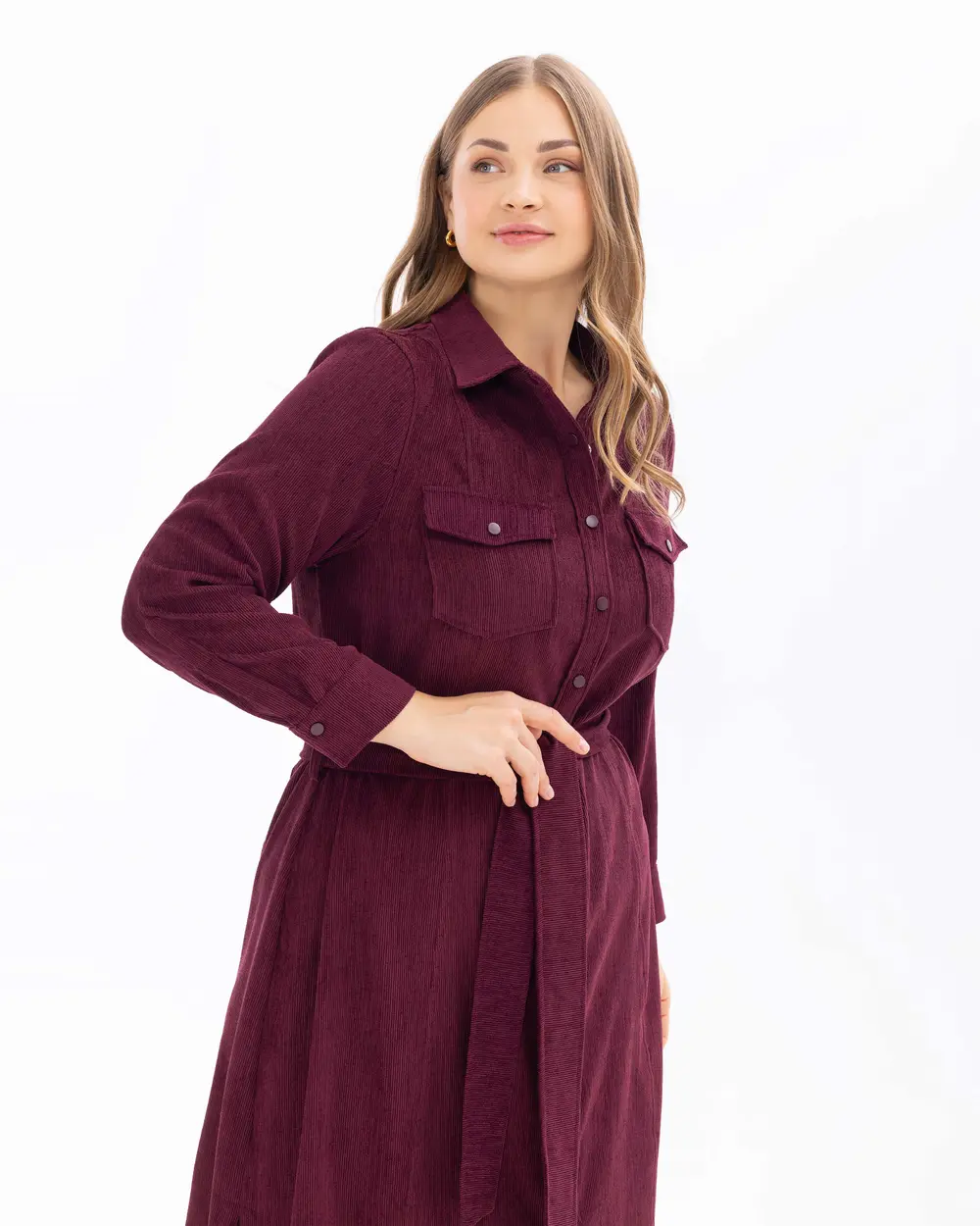 Büyük Beden Midi Boy Fitilli Kadife Elbise 