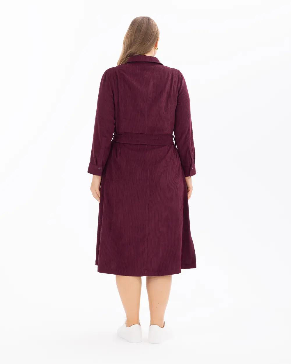 Büyük Beden Midi Boy Fitilli Kadife Elbise 