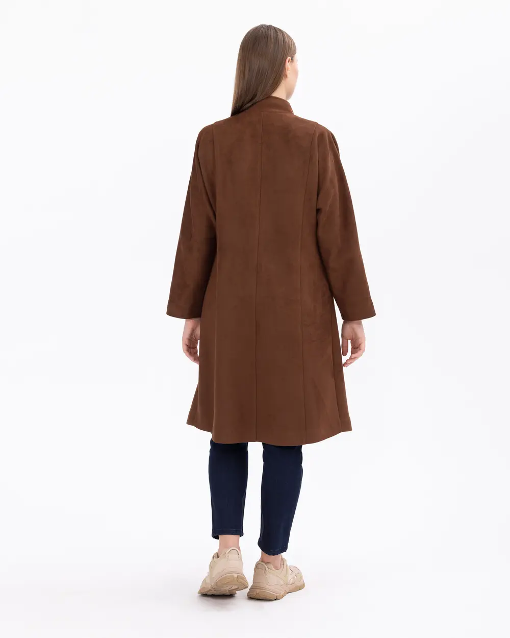 Plus Size Zippered Suede Coat