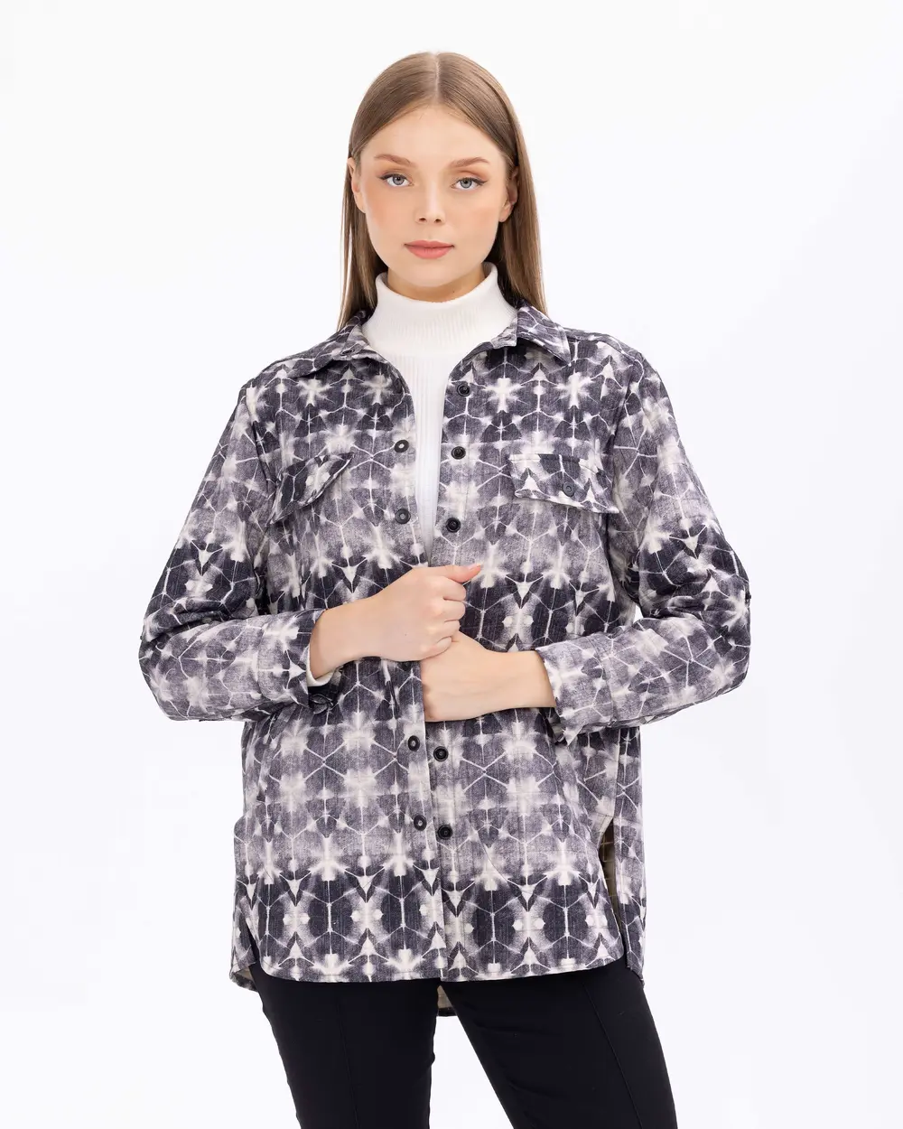 Plus Size Shirt Collar Quilted Jacket