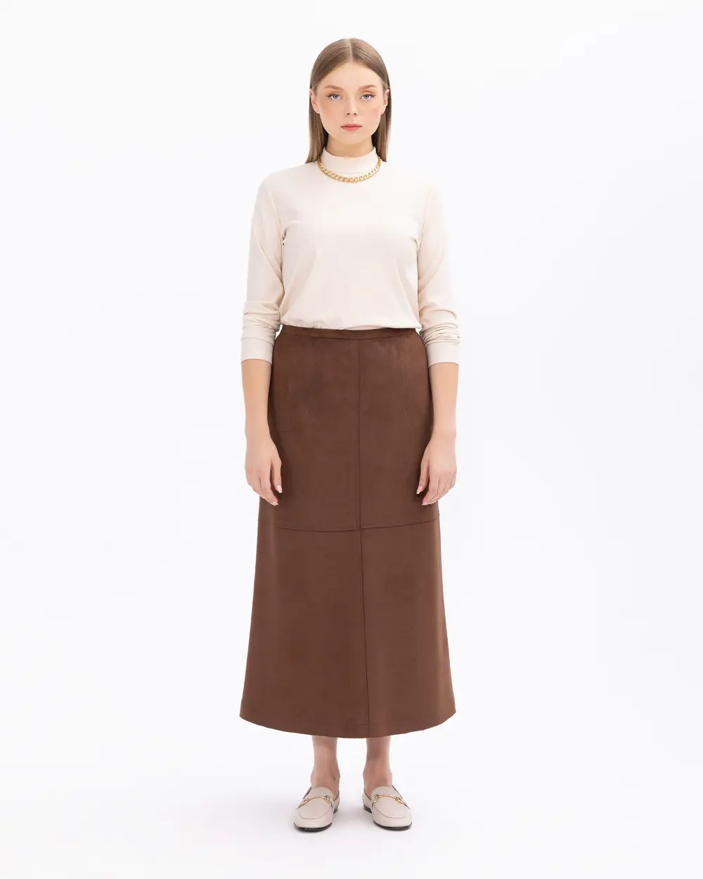 Plus Size A-Line Suede Skirt