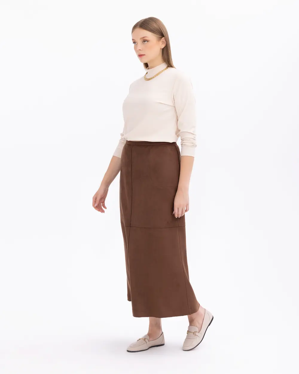 Plus Size A-Line Suede Skirt