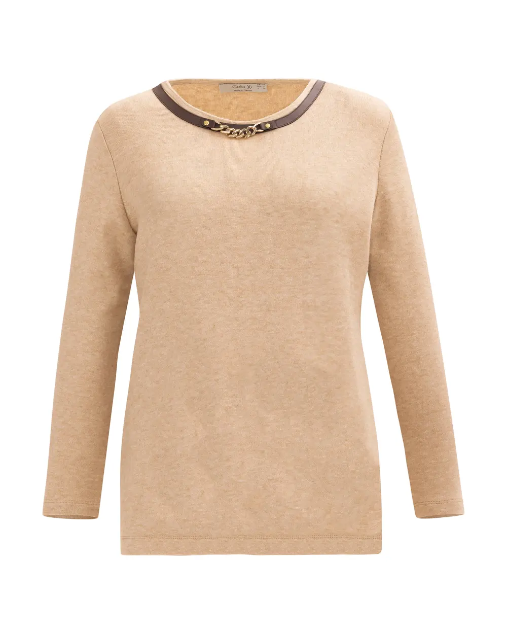 Büyük Beden Deri Detaylı Yuvarlak Yakalı Örme Bluz