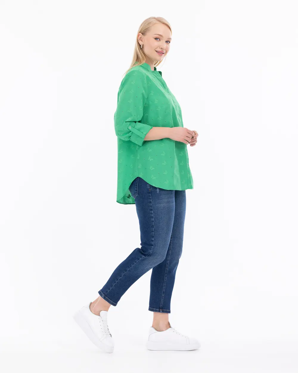 Büyük Beden Fistolu Uzun Kollu Gömlek